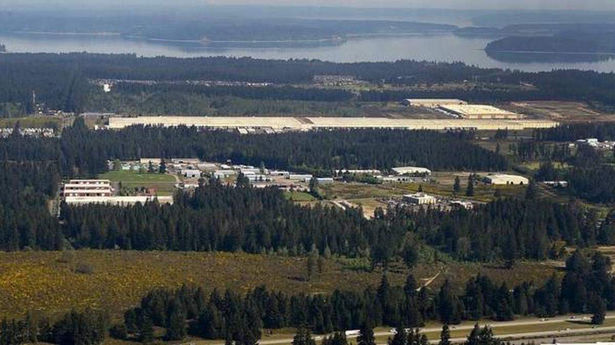 Aerial view of northeast Lacey with Target distribution center in the distance.
