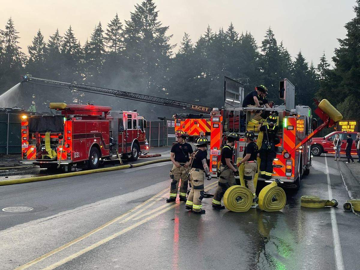 Fire crews at the scene of a Saturday night fire in Lacey.