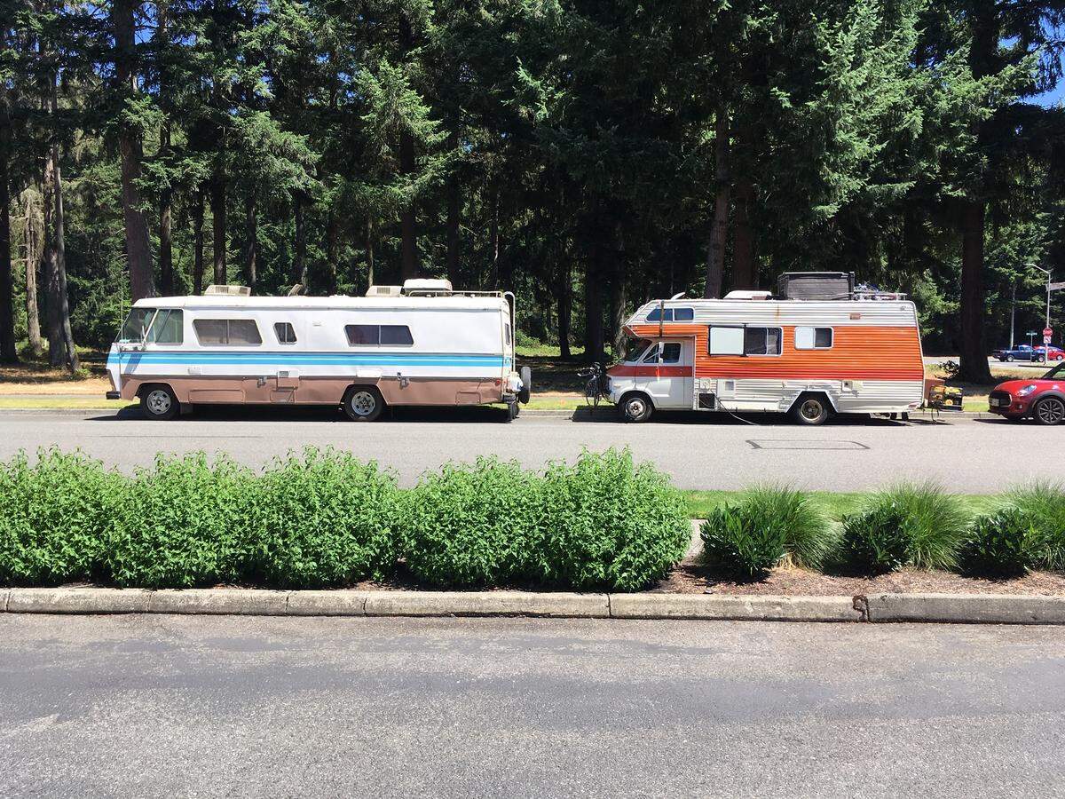 RVs parked on a city street in Lacey.