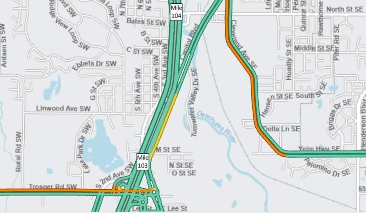 Expect delays on northbound I-5 near Trosper Road in Tumwater Thursday. Right lane closed for WSDOT pavement repairs; ramps remain open.