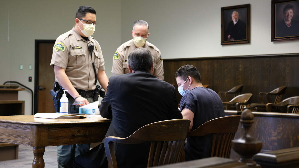 Victor Hugo Ortiz Bucio, 27, sits next to his attorney Richard Woodrow, during his sentencing hearing on Tuesday, May 17, 2022. Thurston County Superior Court judge Mary Sue Wilson sentenced Victor Hugo Ortiz Bucio to a total of 29 months in prison with 18 months of community custody.