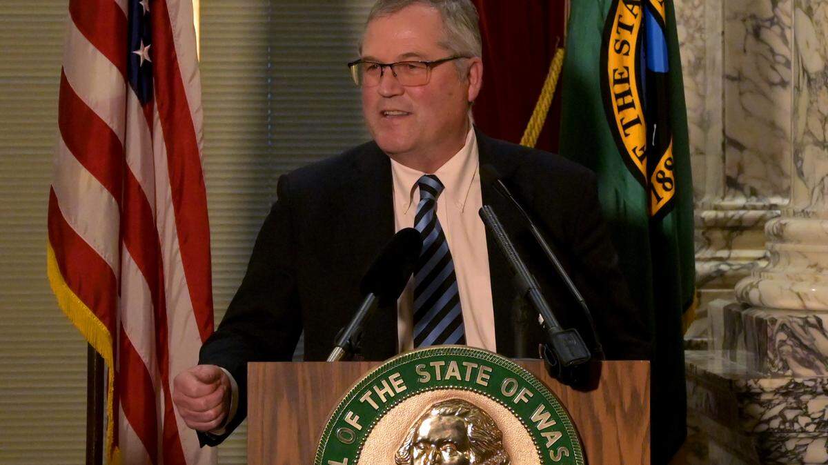 Rep. J.T. Wilcox, shown here on Jan. 10, 2024, during a dedication ceremony for Billy Frank Jr., announced Wednesday that he will retire at the completion of his term in 2025.
