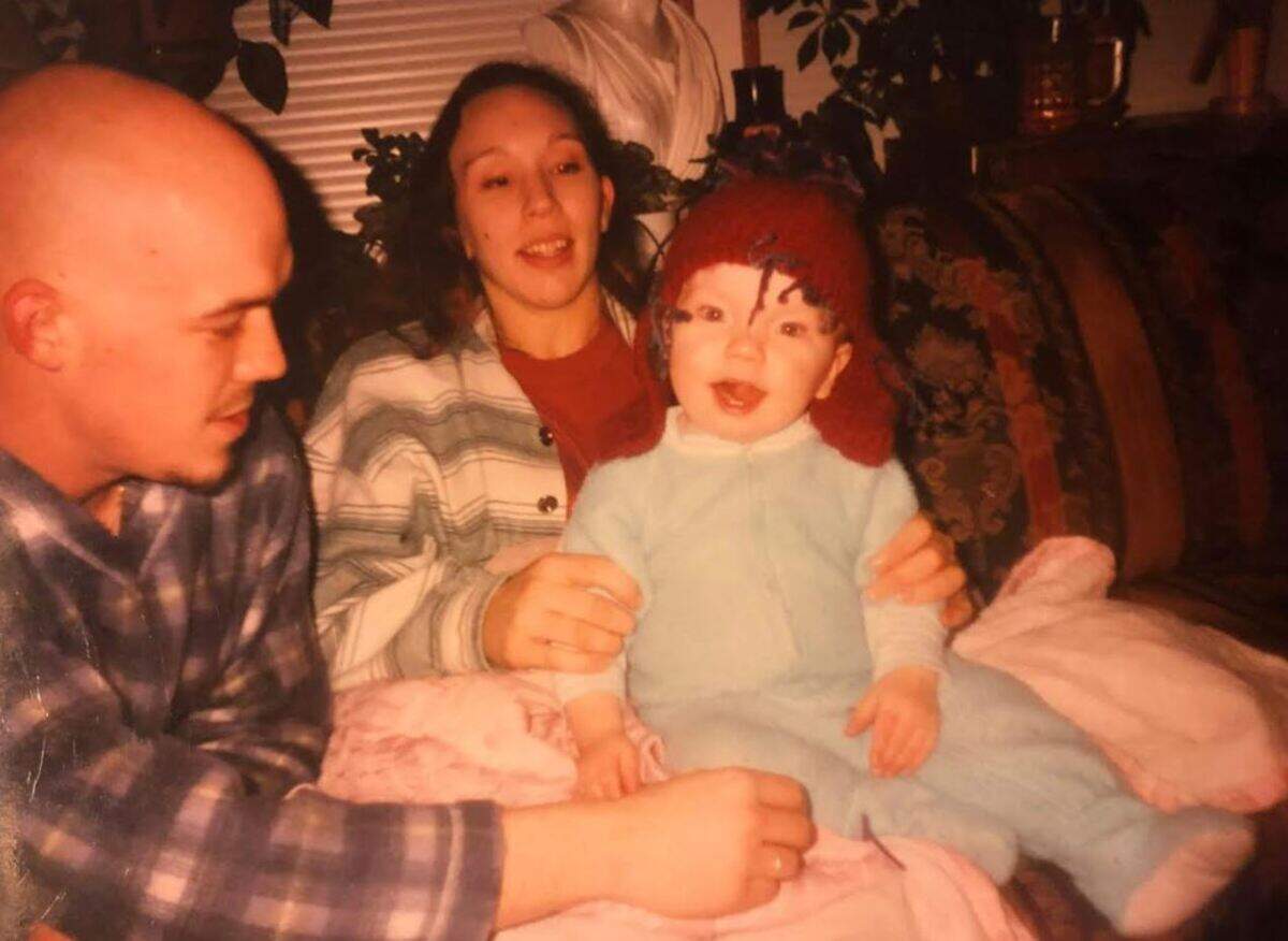 Jason Moline’s daughter, Lucie Luxilyn, told The Olympian this photo shows her wearing a hat made by her dad while her mom tries to get her to keep the hat on for a photo.
