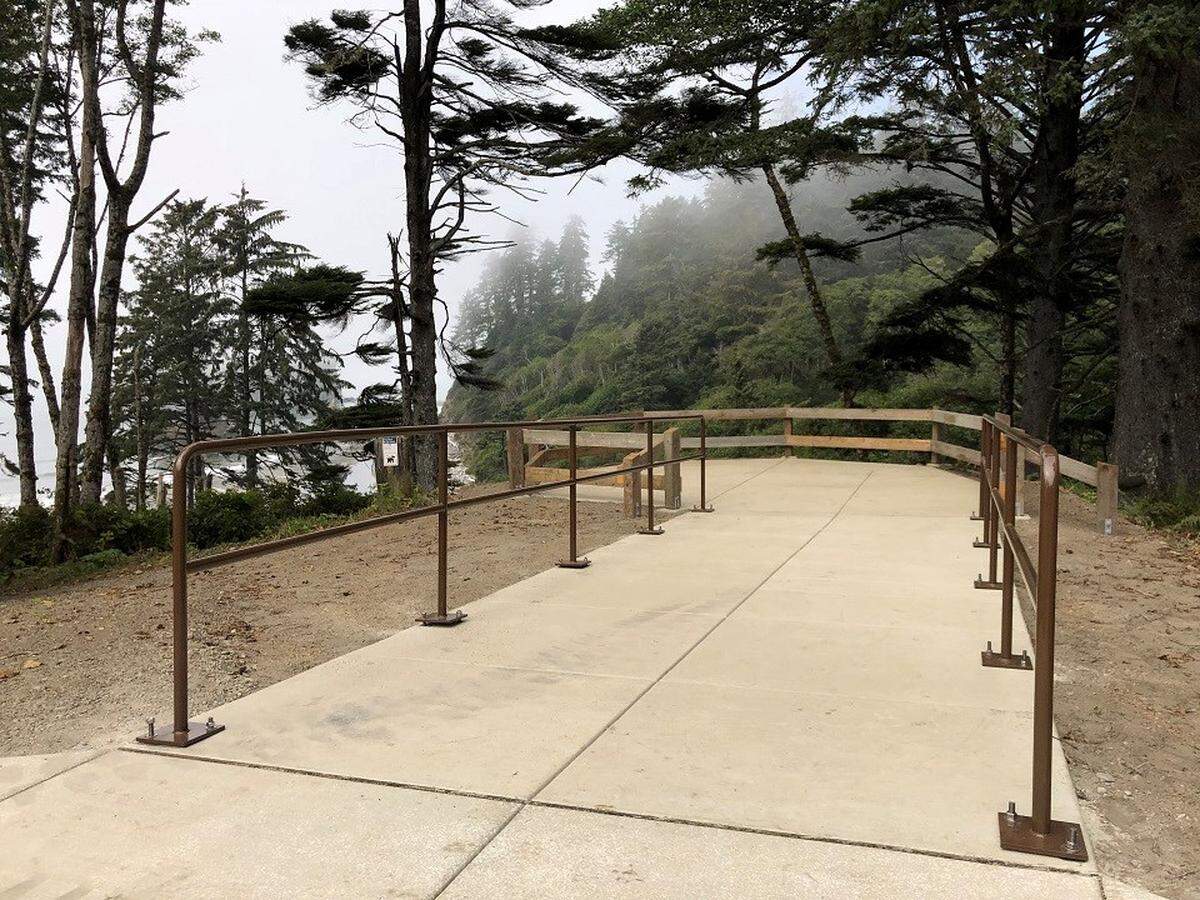 An overlook at Ruby Beach features new surfaces, railings and landscaping to improve accessibility.