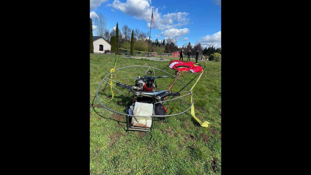 One person was transported to the hospital in stable condition on Sunday after an incident with a paramotor, or powered paraglider. 