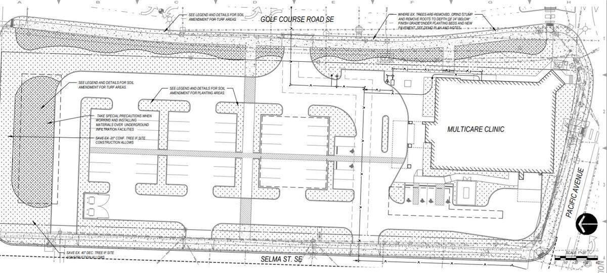 MultiCare Health System has submitted plans for a 10,000-square-foot emergency medical center on a long-vacant parcel in Lacey at Golf Club Road Southeast at Pacific Avenue Southeast.