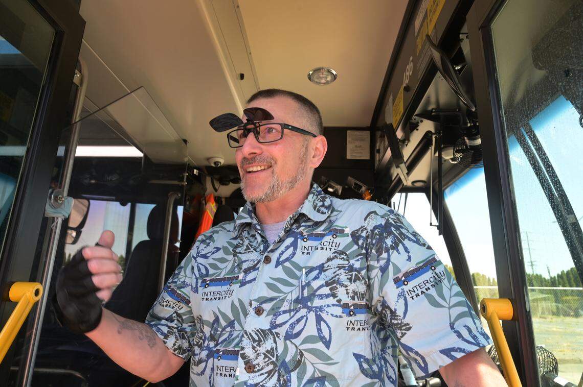 Bus driver Nate Conat recently traded a 27-year career with Ralph’s and Bayview Thriftway stores for a turn at the wheel of an Intercity Transit bus.