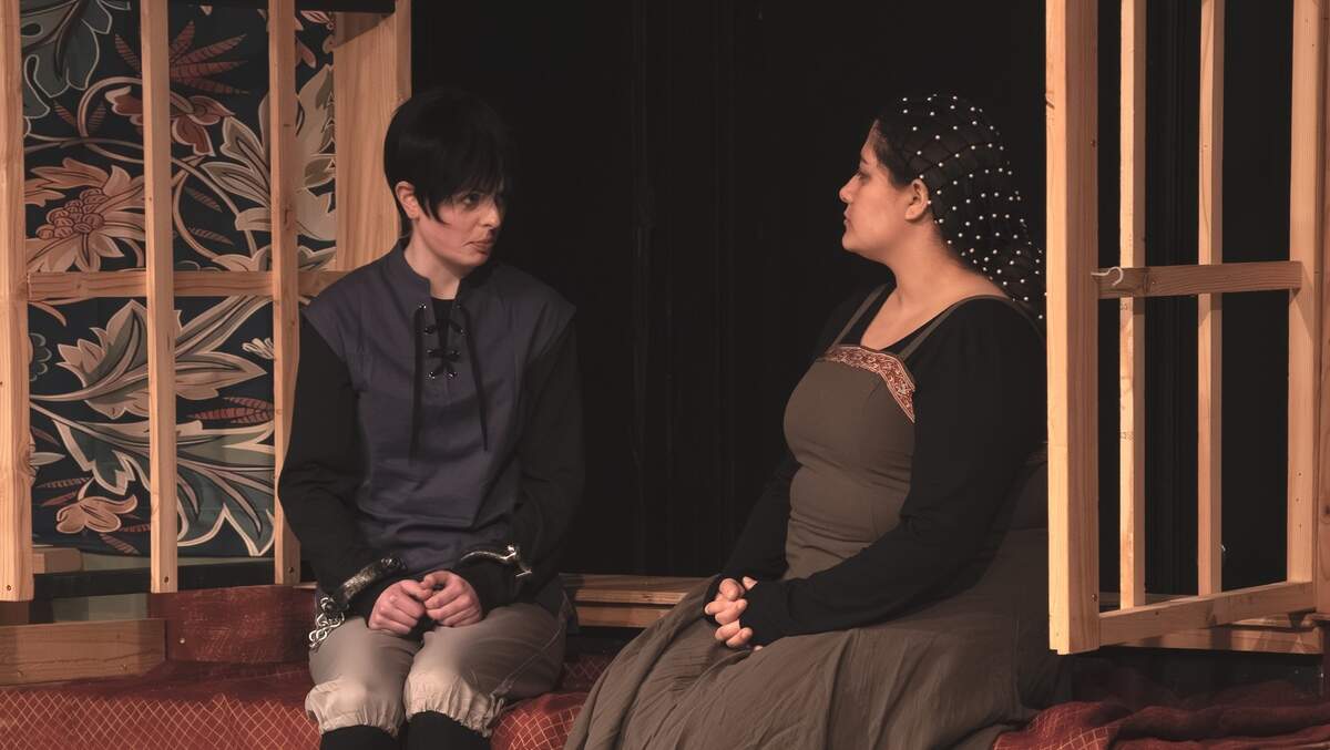 Olympia Little Theatre’s “The Fairest Flame” dives beneath the well-known story of Joan of Arc (Chloe Swanson) and imagines her interactions with Jeanne de Bethune (Amanda Nixon) and other women living in Beaurevoir Castle, where Joan was imprisoned.