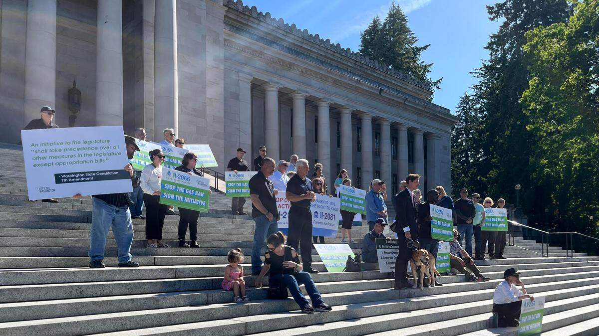 Supporters of Initiative 2066 gather on the Capitol steps on June 6.