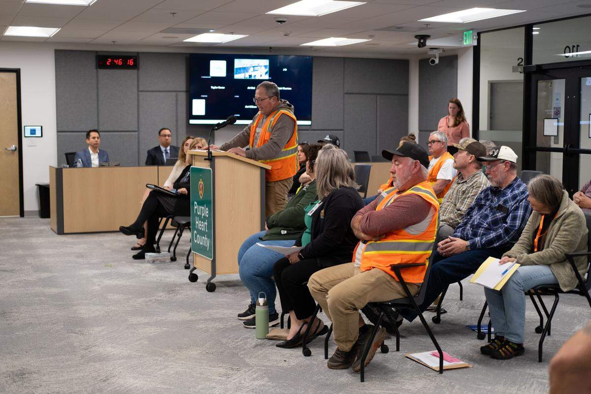 Carl Martin, a community litter crew supervisor for Thurston County Public Works, spoke on behalf of road workers who feel frustrated by the county’s handling of their workplace grievances. Martin delivered his remarks during a Board of County Commissioners meeting at The Atrium on Oct. 21.