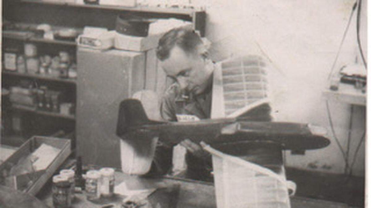 Dorothy’s husband Roger Wilhelm building one the radio-control model airplanes that he designed and created.