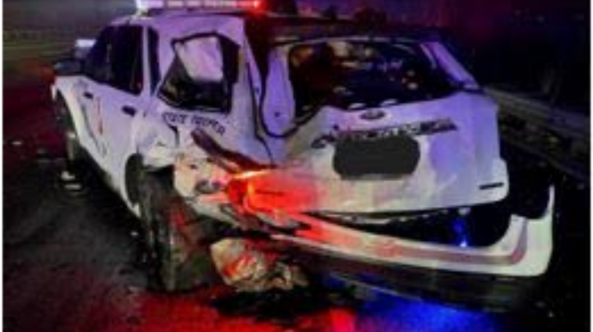 One of four Washington State Patrol vehicles damaged by impaired drivers Saturday night and Sunday morning.