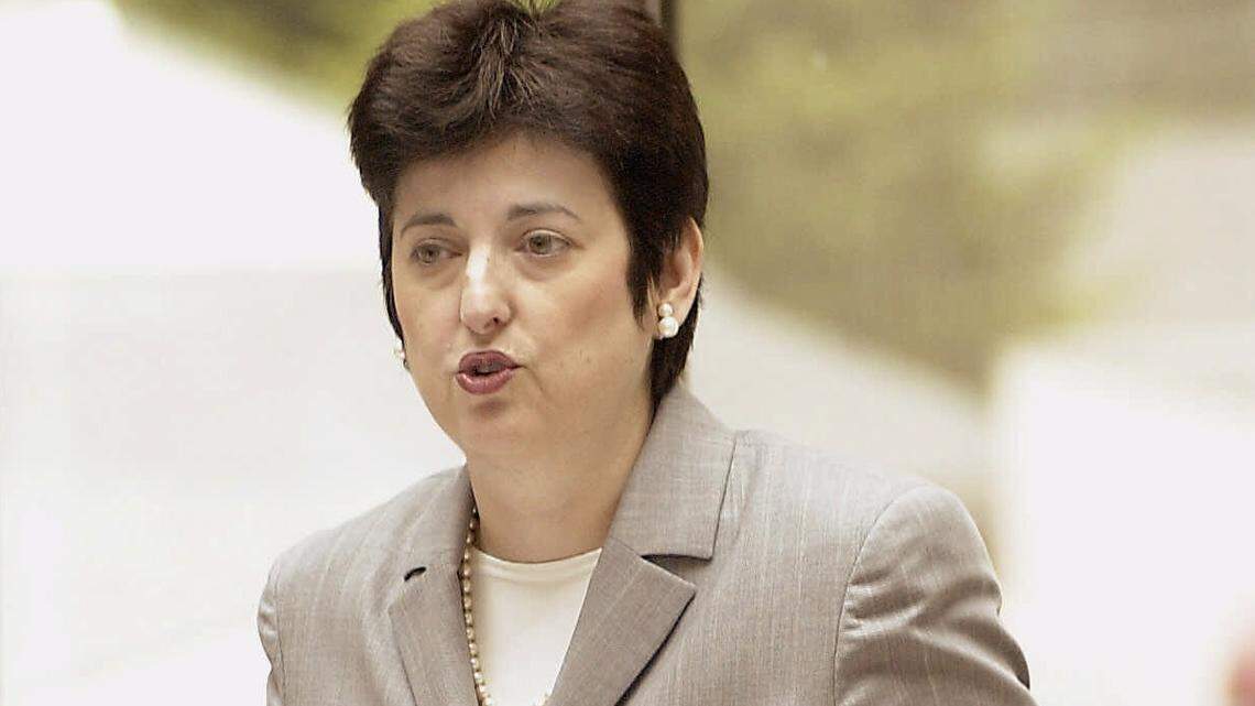 Deborah Senn speaks to the Gig Harbor Chamber of Commerce on a campaign swing in 2000 when she ran against Democratic rival Maria Cantwell for U.S. Senate.