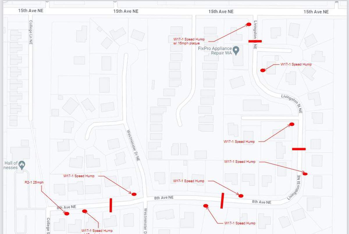 The shortcut between College Street Northeast and 15th Avenue Northeast in Lacey that now has speed humps.