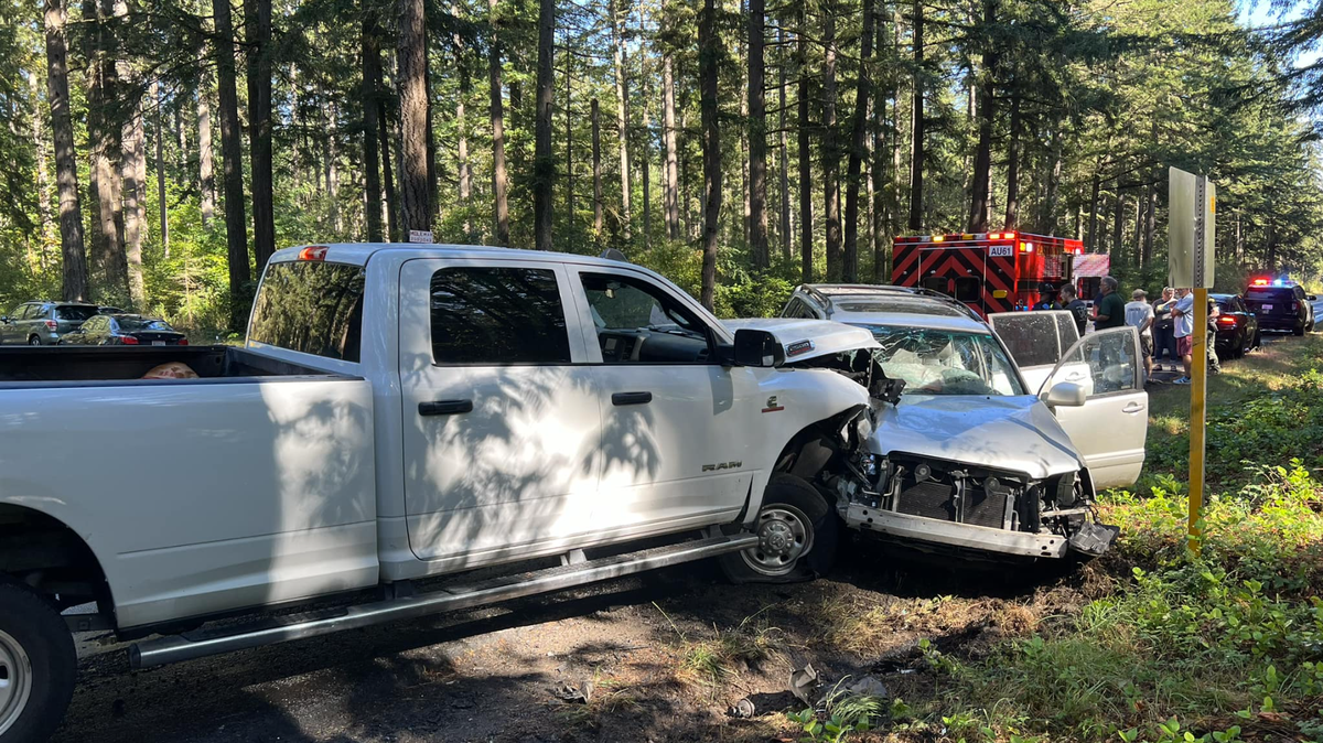 Sheriff Derek Sanders shared an image of the aftermath of a head on collision on in rural Thurston County, near Rainier, on Sunday, Aug. 18, 2024.