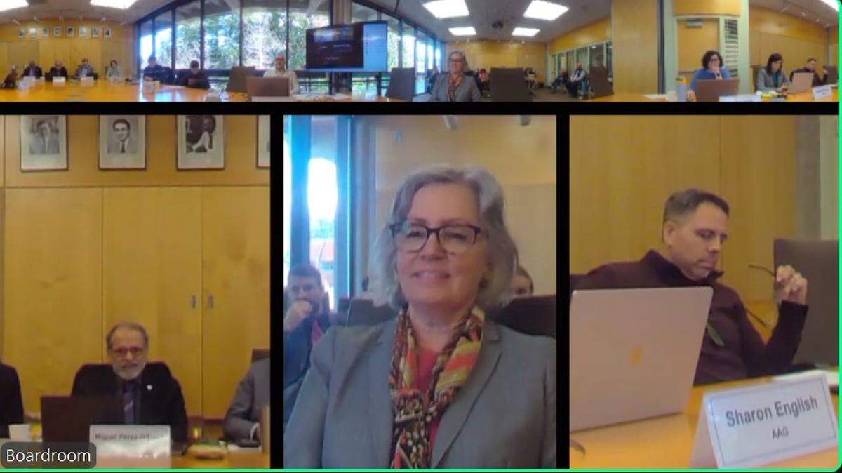 The Evergreen State College’s Director of Government Relations Sandy Kaiser addressed the college’s Board of Trustees meeting on Thursday, March 6, 2025.