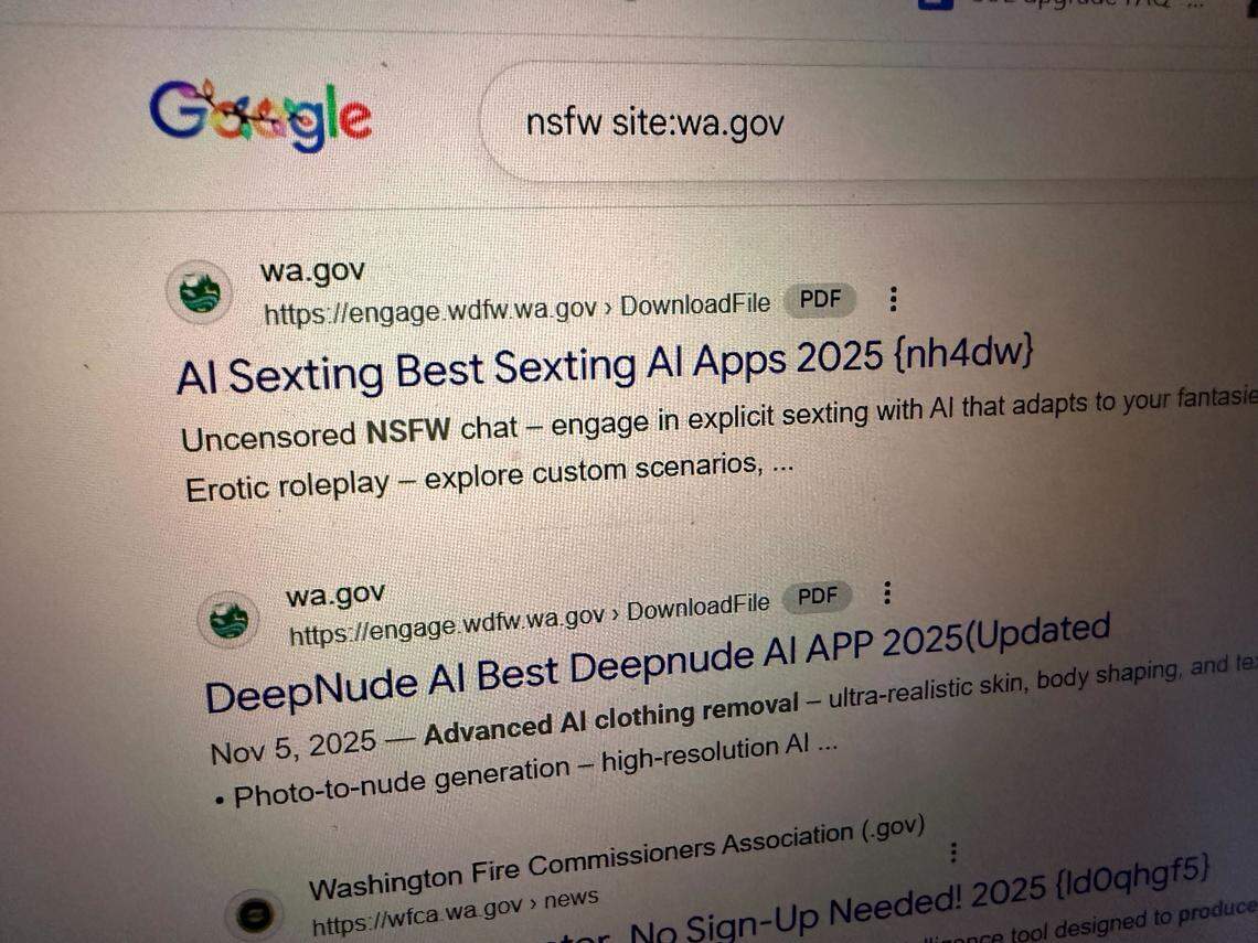 Links to content related to “nude AI apps” have appeared on certain Washington state agency websites in recent days.