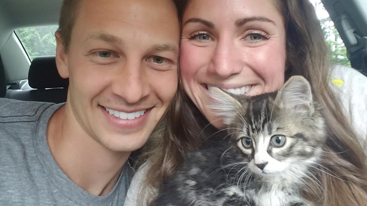Lindsey and Seth Rohde with their “adventure cat in training” John Mewir of Tumwater. Mewir (named for naturalist John Muir) is one of 480 cats featured in the online “Quarantine Cat Film Fest,” available for streaming through the Grand Cinema in Tacoma.