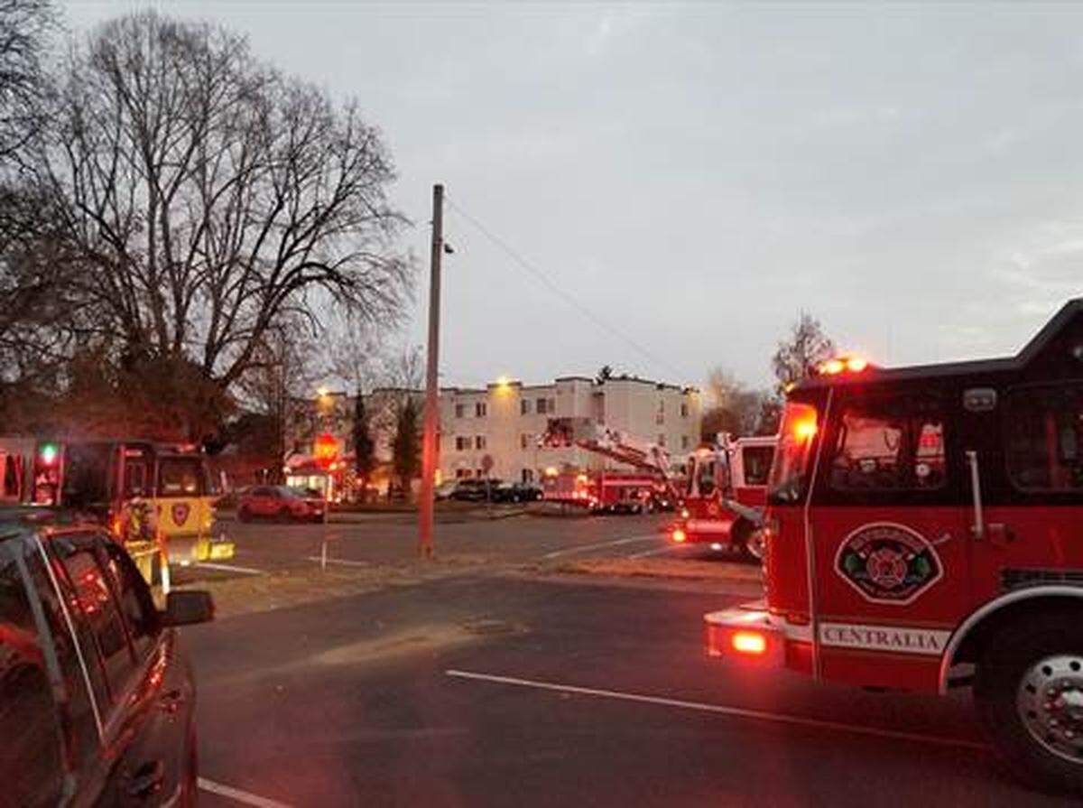 Fire crews responded to a Centralia apartment building on the 300 block of West Pine Street on Wednesday, Nov. 29, 2023, after locals reported audible fire alarms and heavy smoke.