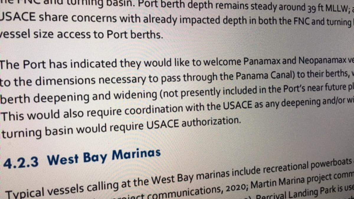 Information included in the draft environmental impact statement for Capitol Lake shows the port has an interest in Panama Canal-size ships.