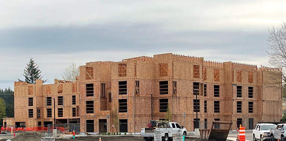 April 10, 2025, photo of the TownePlace Suites construction project in Tumwater.