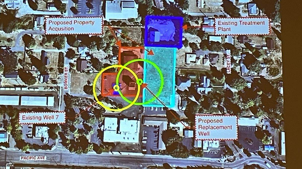The map shows the site of the existing Well No. 7 and the land the city wants to acquire for a new well.