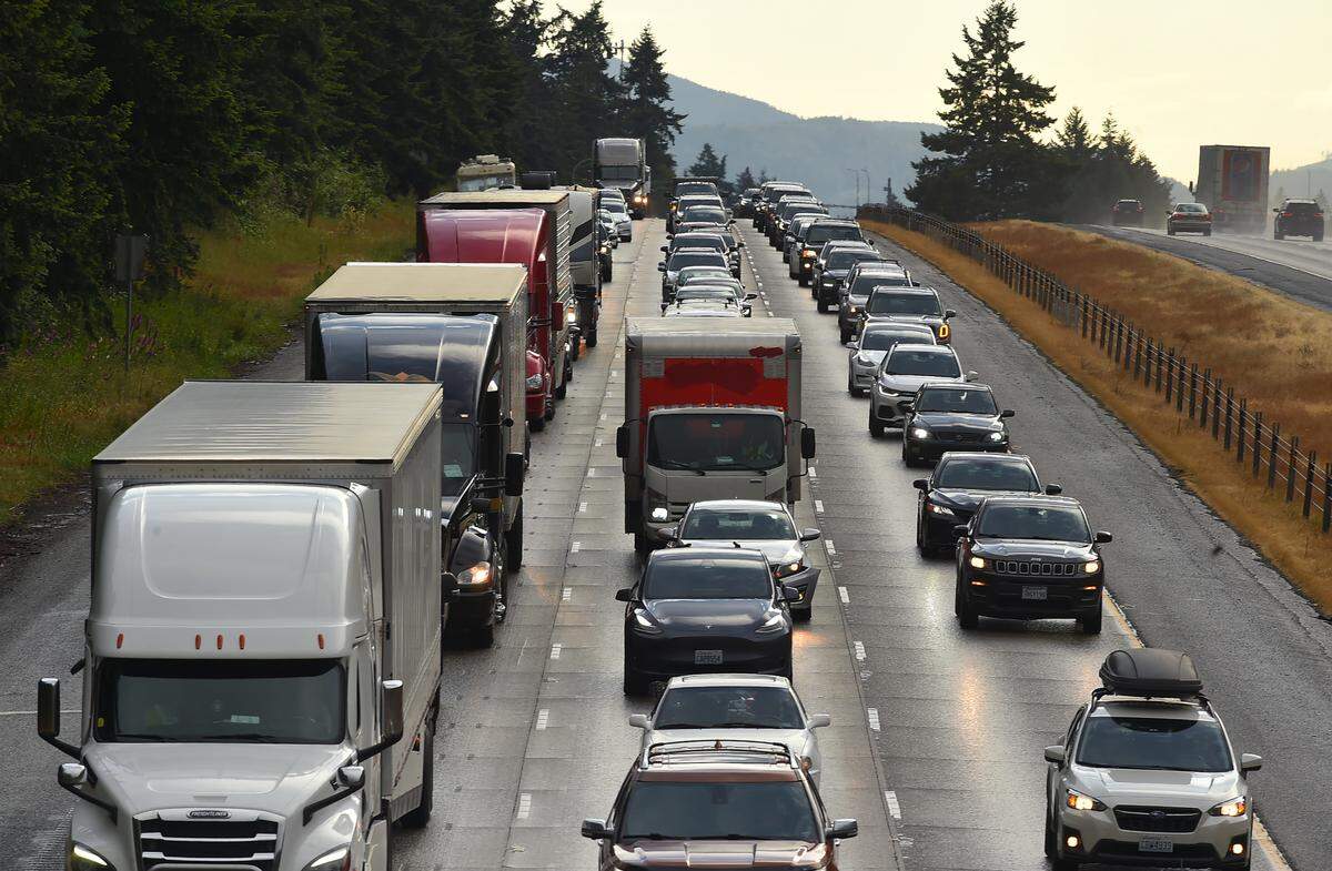 Take the ingredients of building summer Sunday traffic volumes, then add a pinch of late afternoon rains and you get a recipe for northbound stop-and-go traffic jams along I-5 through Lacey and the Nisqually delta on June 18, 2023.
