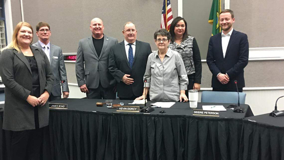 New council member Megan Fiess, pictured with the rest of Shelton City Council.