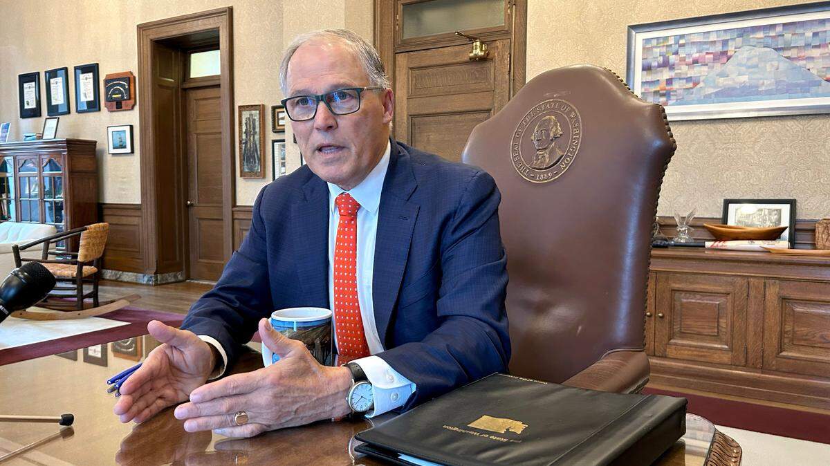 Gov. Jay Inslee held a round-table discussion with the Capitol press corps on Thursday, Dec. 19, 2024.