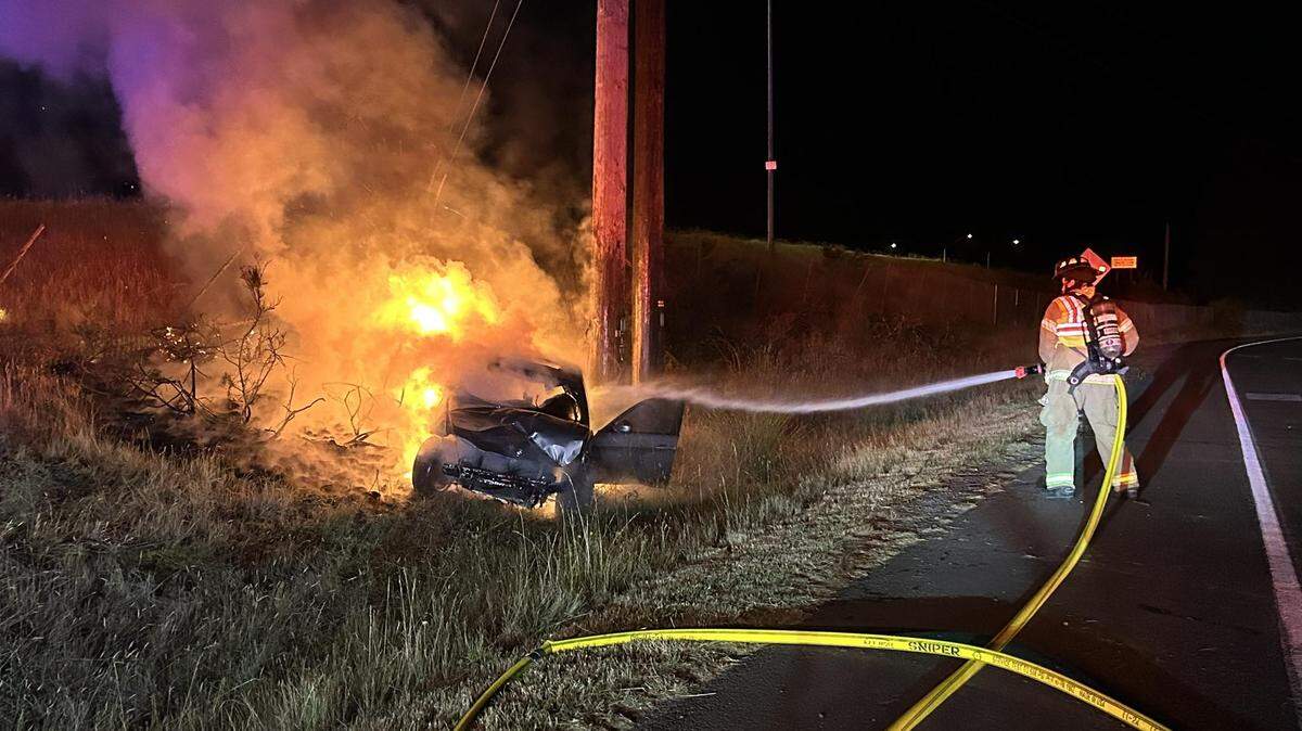 Thurston County deputies pursued two drivers during a marijuana business burglary Tuesday morning. One car caught fire near Highway 101 before officers made an arrest.