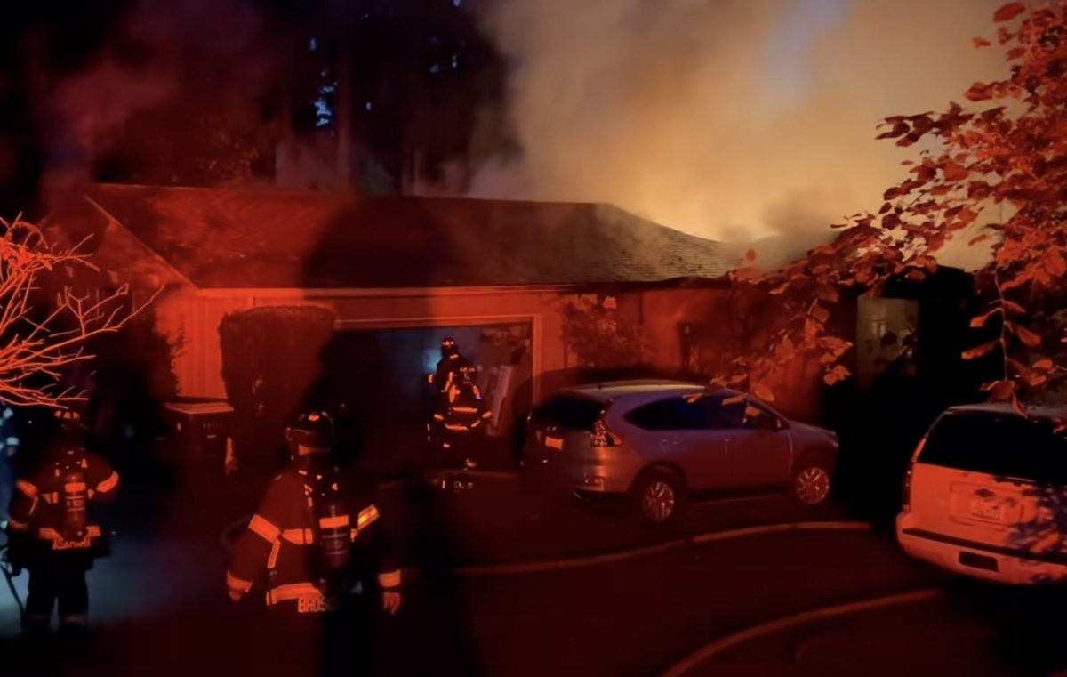 Firefighters extinguished a blaze that destroyed a home near Offut Lake in Thurston County early Thursday morning, according to East Olympia Fire District 6.