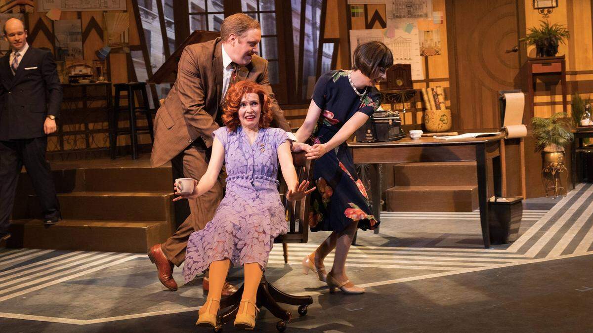A scene from Harlequin Productions’ screwball comedy “Building Madness,” opening this weekend at the State Theater in Olympia.