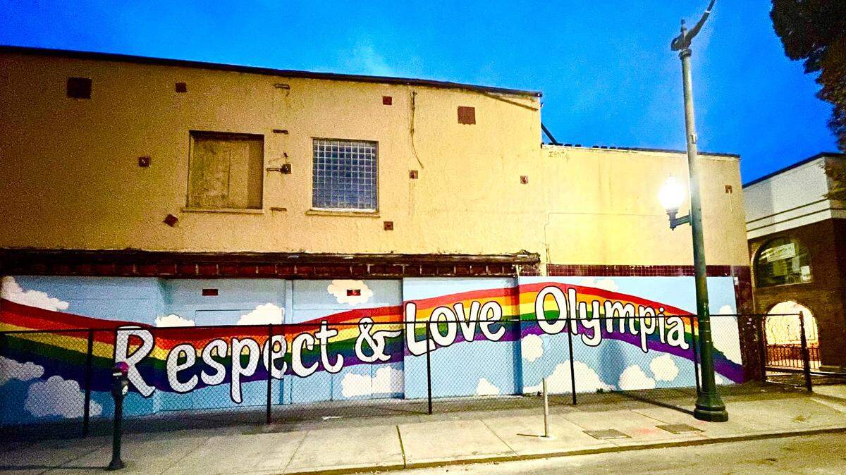 The rainbow mural at the Fourth Avenue building in Olympia in 2021.
