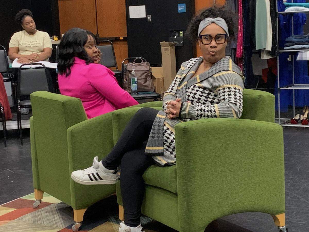 Raessa Patterson (left) directs ShaVanety Jones (center) and Teresita Brimms in “Single Black Female,” opening Friday, Feb. 20, at South Puget Sound Community College.