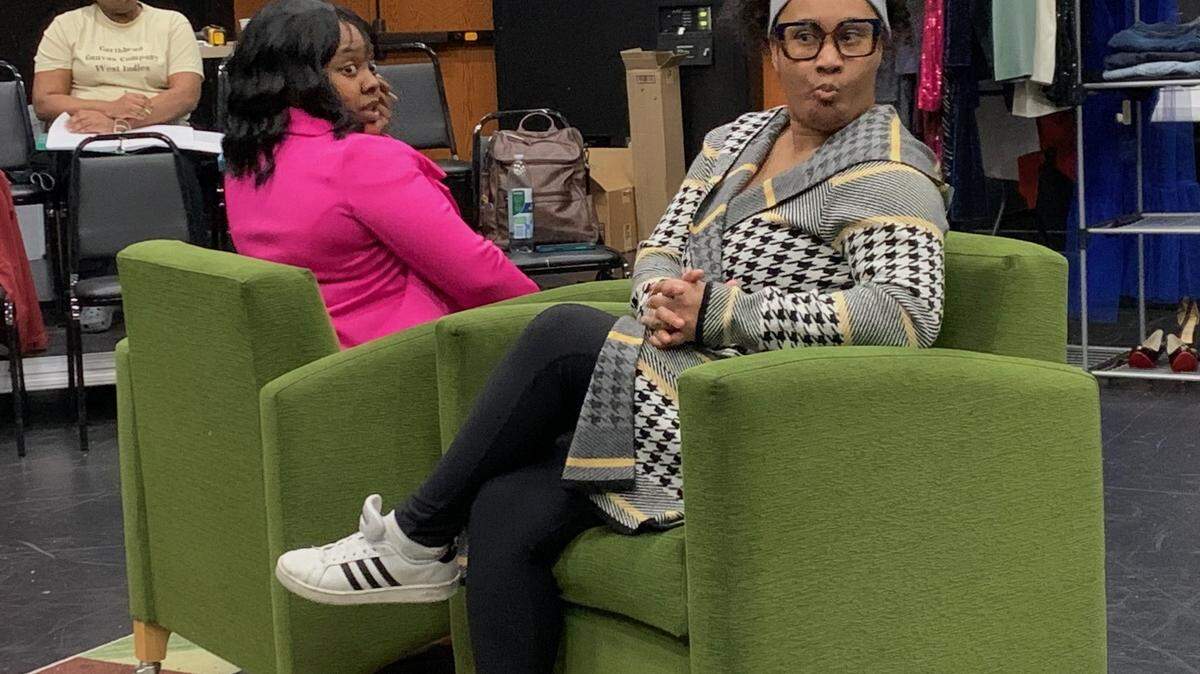 Raessa Patterson (left) directs ShaVanety Jones (center) and Teresita Brimms in “Single Black Female,” opening Friday, Feb. 20, at South Puget Sound Community College.