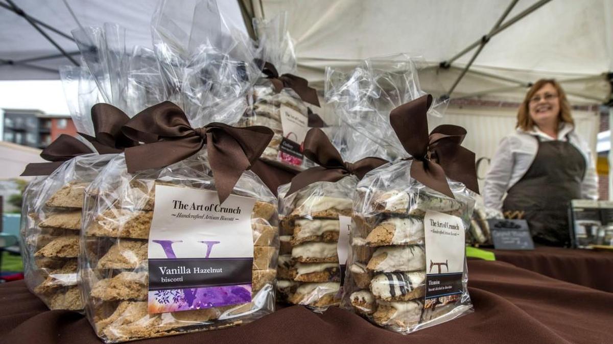 Rhonda Hamlin makes and sells biscotti and other artisan hand-made treats under the name The Art of Crunch. She sells them weekly at the Proctor Farmers Market.