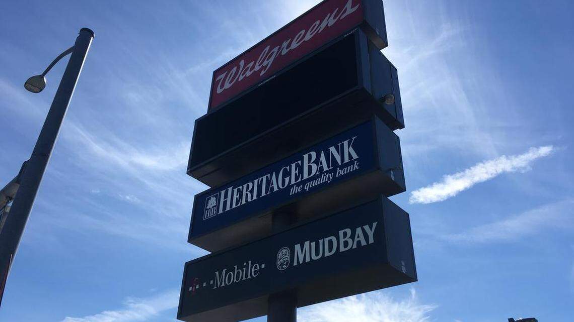 An example of a pylon sign in Tumwater at Trosper Road and Second Avenue Southwest. Cash & Carry, which is now called Smart Foodservice Warehouse Stores, seeks a variance from the city so that it can exceed Tumwater’s size requirements for pylon and wall signs.
