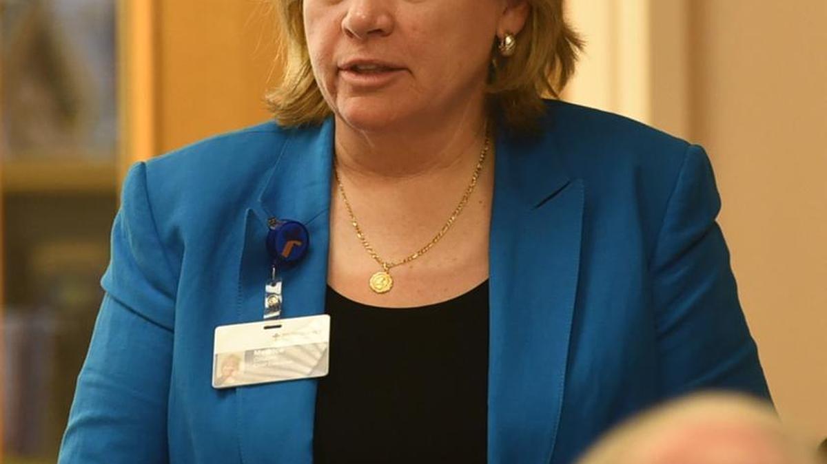 Medrice Coluccio, chief executive of Providence Health & Services, Southwest Washington, testifies during a state Department of Health May 4 public meeting at the Lacey Timberland Library on the mental health hospital proposed by US HealthVest.