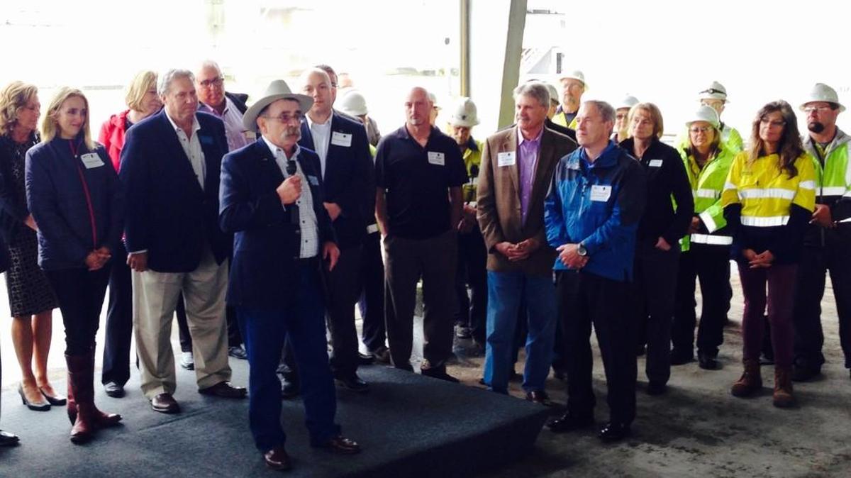 Montana state Sen. Duane Ankney, R-Colstrip, speaks in support of a new coal export terminal at the site of Millennium Bulk Terminals in Longview on Monday. Lawmakers from Montana and Wyoming said the proposed terminal in Washington would help them ship coal from their mines to Asia.