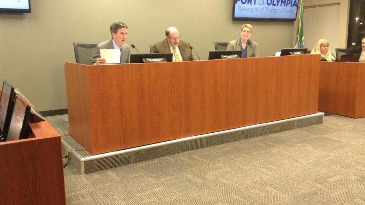 The Port of Olympia commission, including its newest members Joe Downing (left) and E.J. Zita (right), approved an updated code of conduct policy on Monday night.