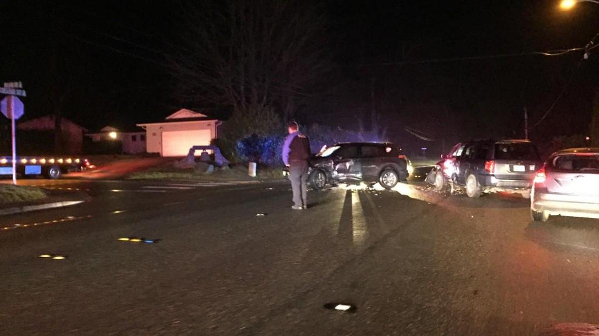 A two-vehicle collision snarled traffic Monday night in Lacey.