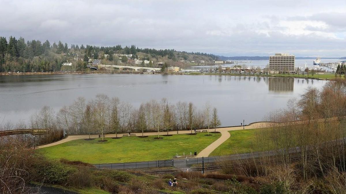 A welcome break between weather systems bathes Capitol lake in Olympia with a sliver of sunshine Jan. 27th as the Department of Enterprise Services plans a public meeting about the long-term management of Capitol Lake from 9:30 to 11 a.m. on Friday, Jan. 29 at the 1500 Jefferson Street building in Olympia. The meeting will bring together multiple government agencies and other stakeholders with the overarching goal of working together as a body to find a path forward on whether to keep the existing lake, return it to an estuary -- the area where freshwater from the Deschutes River would mix with saltwater of Puget Sound -- or a hybrid of the two.