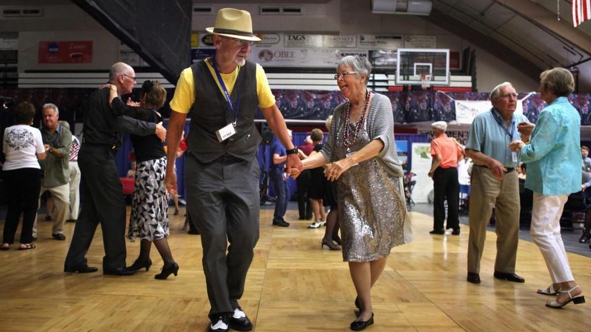 Dave McClung and Jacqueline Armstrong of Vancouver, B.C., hit the dance floor during a performance by the band Titan Hot Seven at the America’s Classic Jazz Festival in 2013.