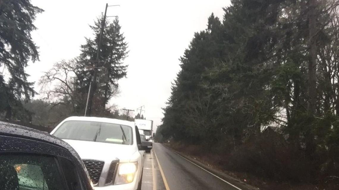 Monday’s Amtrak derailment that closed southbound I-5 near DuPont, sent commuters in search of alternate routes in the Yelm area. Here, traffic is backed up between Eatonville and McKenna on Tuesday.