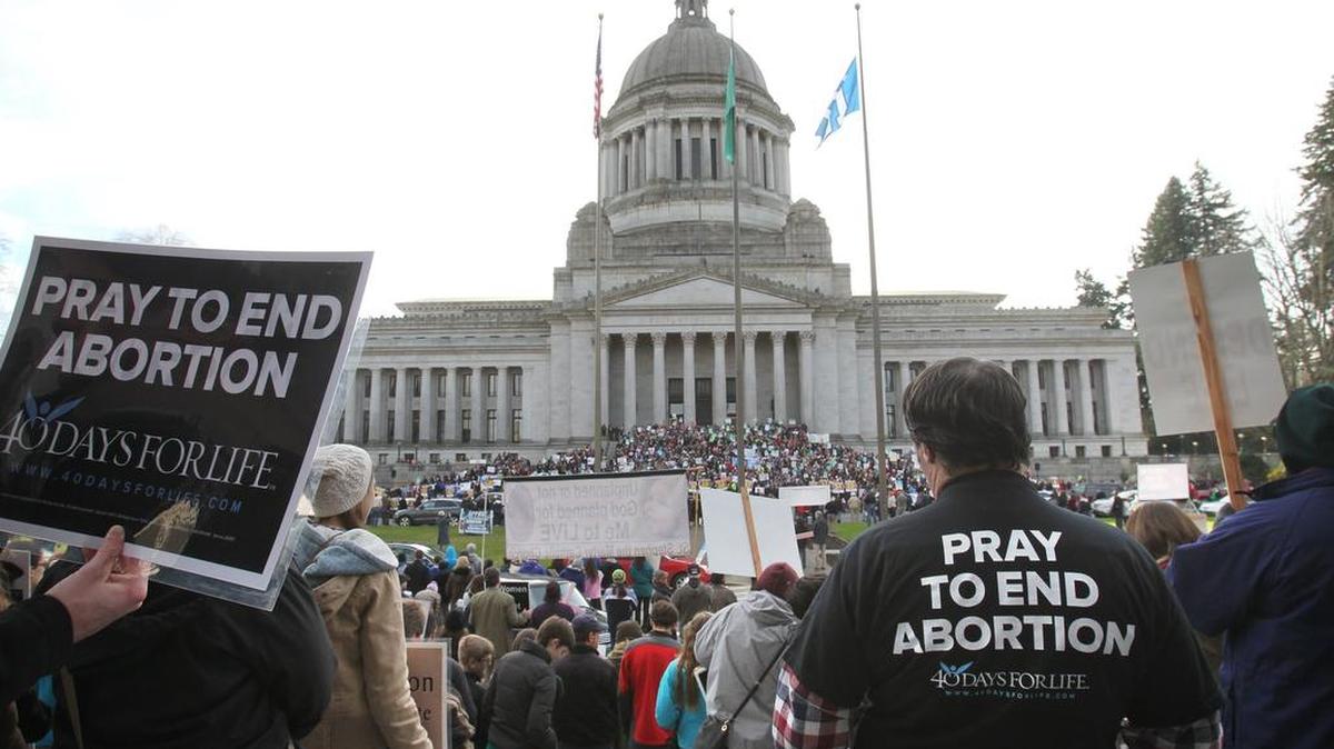 About 5,000 right-to-life supporters gather outside the state Capitol during the2014 Washington State March for Life rally in Olympia.