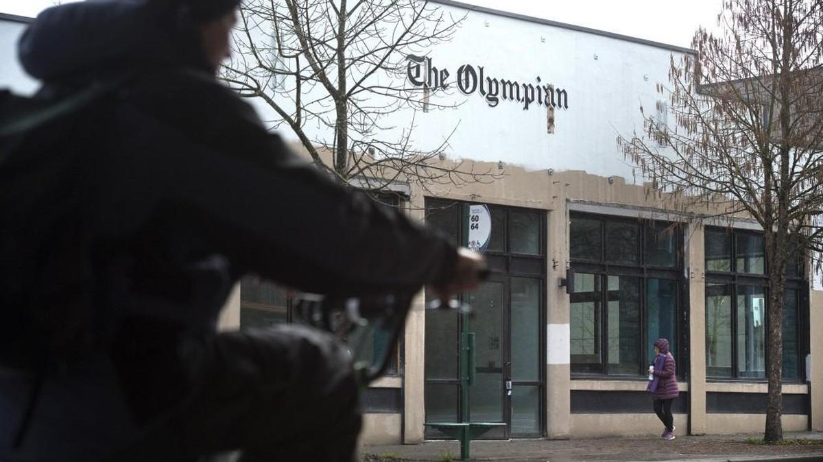 The new Olympian building is taking shape in downtown Olympia on Saturday.