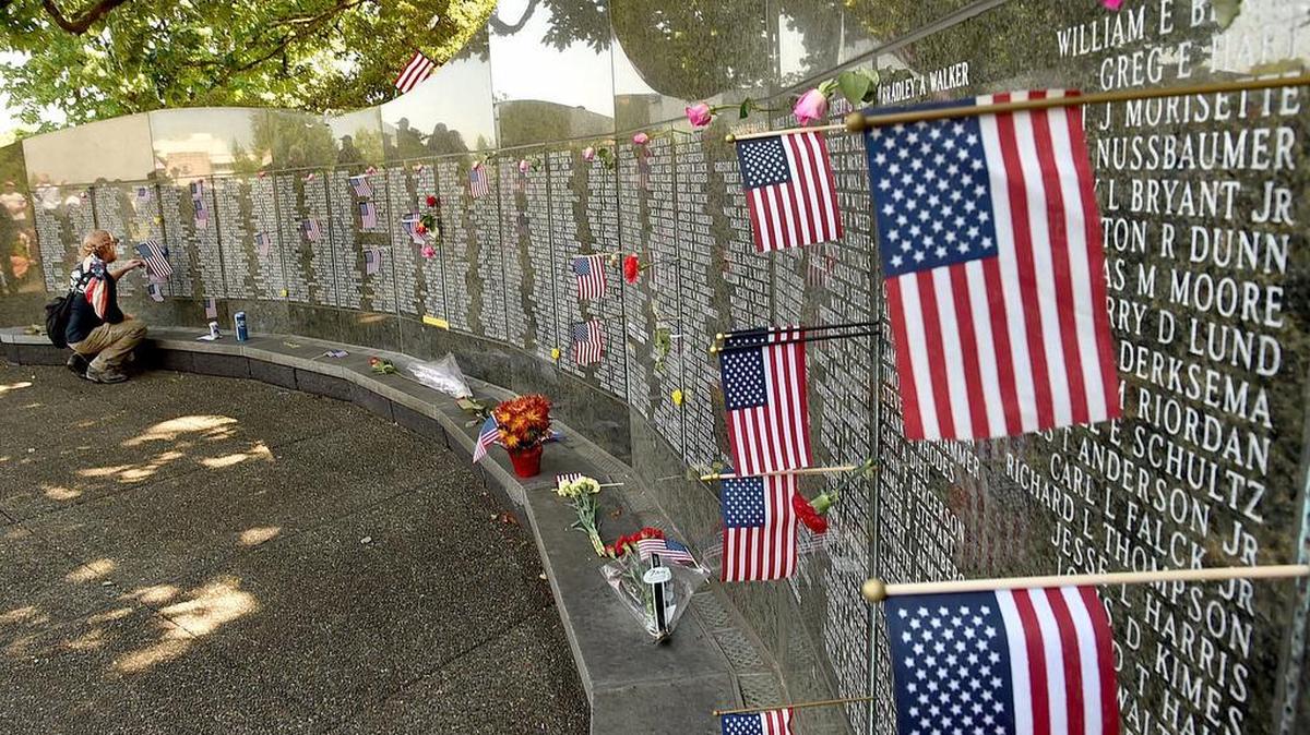 Memorial Day observances at the Washington State Vietnam Veterans Memorial wall on the Capitol Campus.