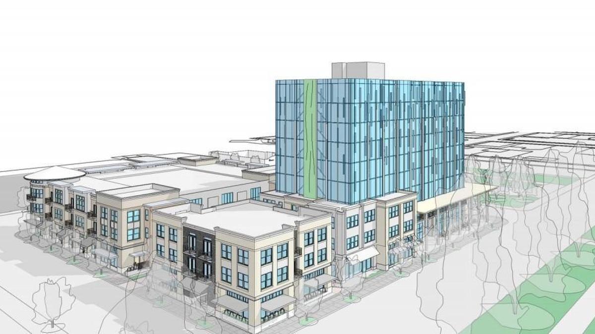 A rendering of what the Views on Fifth project would look like from the southwest.