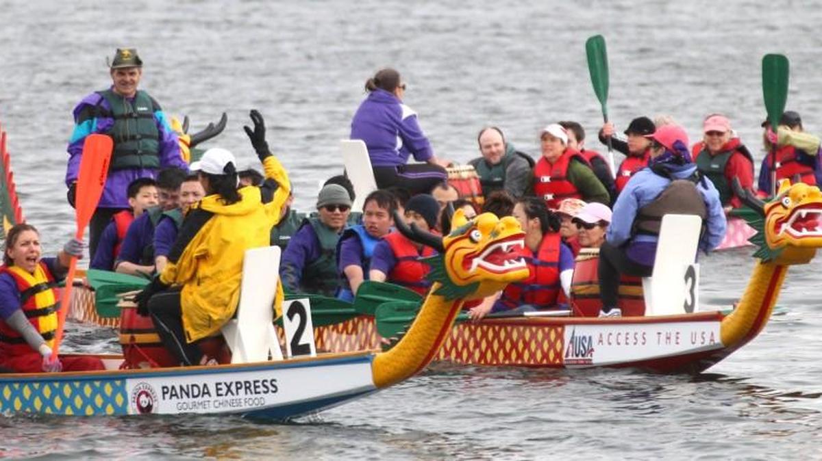 Competitors make their way back to the docks during the Saint Martin’s University Dragon Boat Festival in 2013.