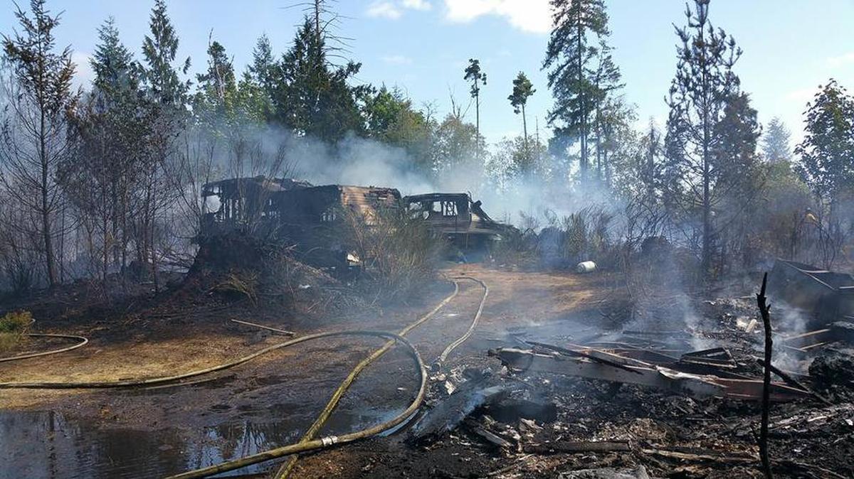 
A half-acre fire destroyed three trailers near Littlerock on Thursday afternoon. No one was injured.
